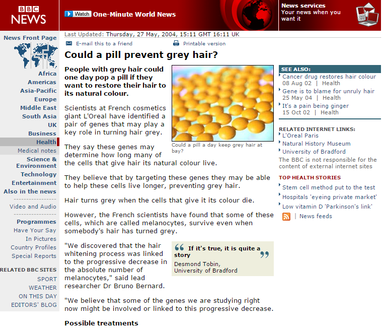 BBC NEWS   Health   Could a pill prevent grey hair